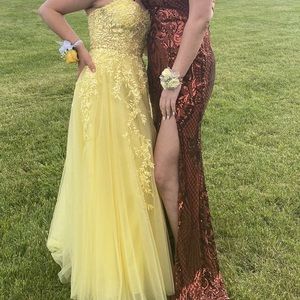 Unique yellow prom dress